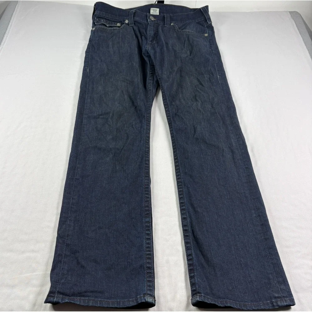 True Religion Jeans Mens 36 (Fits 38x34) Blue Ricky‎ Straight Leg Flap Pockets